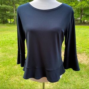 SYMPLI TOP NAVY BLUE STRETCH BLOUSE 3/4 SLEEVE ROUND NECK SIZE 10